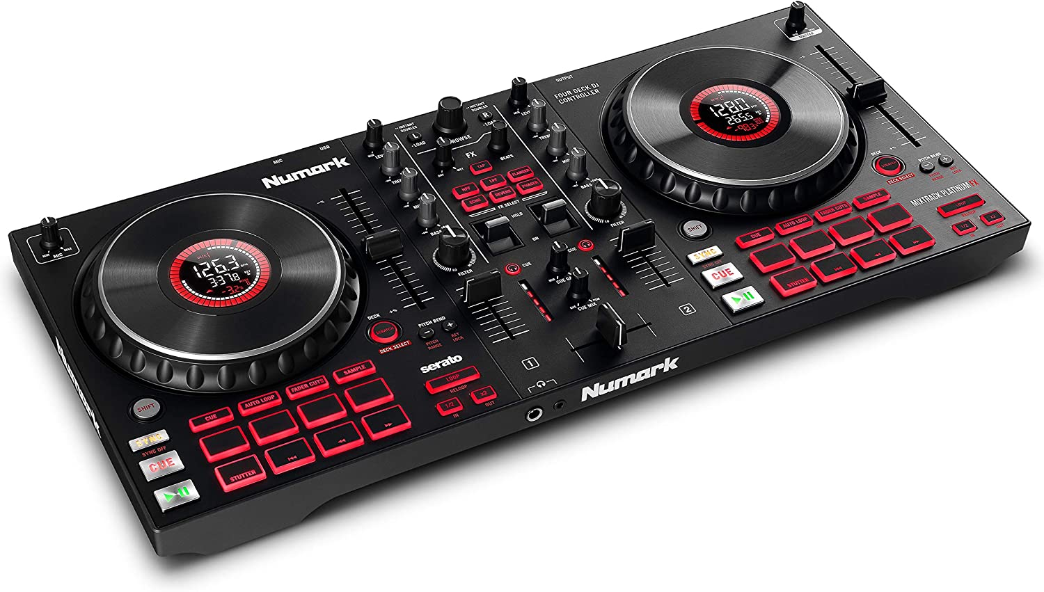 Picture of Numark Mixtrack Platinum FX - DJ Controller For Serato DJ with 4 Deck Control, DJ Mixer, Built-in Audio Interface, Jog Wheel Displays and FX Paddles